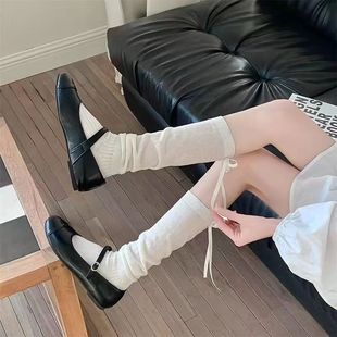 Miu Miu Style Ballet Bow Over-The-Knee Ribbon Women's Jk Patchwork Simple Calf Socks Long Socks