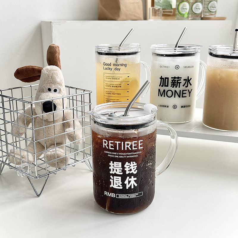 马克杯带把手高颜值水杯耐高温高硼硅吸管杯大容量玻璃杯1000毫升|undefined