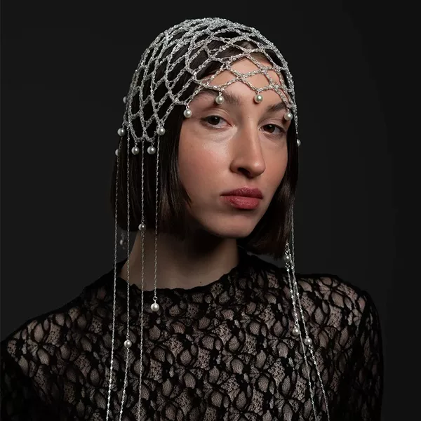 New chain mesh hair chain, personalized and fashionable pearl tassel headpiece, stage performance hair accessory for women