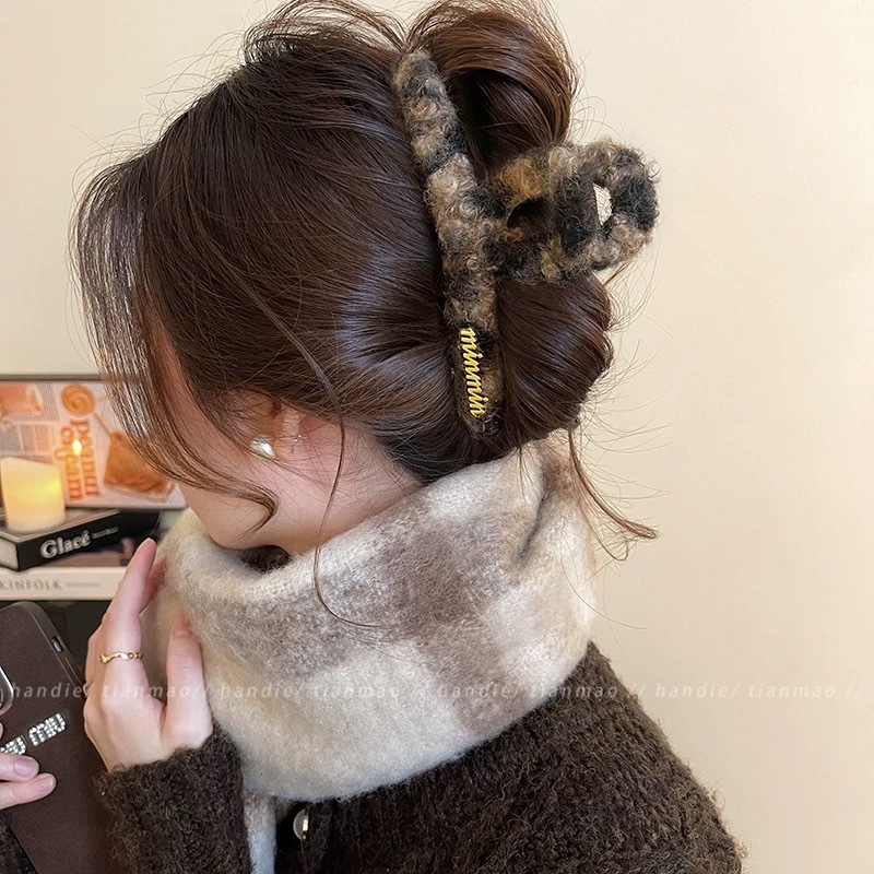 52#Large min gold label coffee leopard print teddy curly wool about 13cm