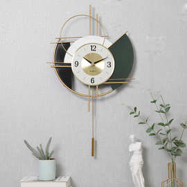 轻奢新中式客厅玄关装饰挂钟 北欧摇摆钟 铁艺创意家居装饰钟表