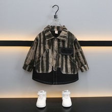男童水洗棉条纹衬衫外套春秋季小儿童帅气休闲夹克男孩洋气上衣酷