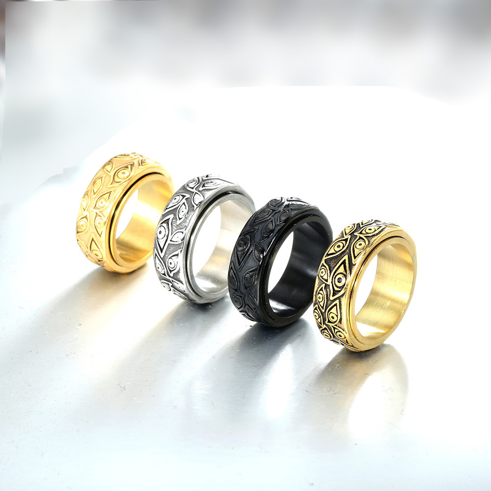 15g Weight 0.03µm Gold Plating Thickness PVD Coated Gold Plating Process Casual Retro Eye Stainless Steel Polishing Unisex Rings