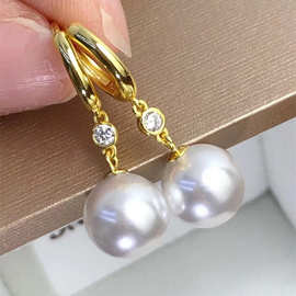 DIY珍珠配件 S925银简约高级感精致优雅耳扣手工半成品银饰空托