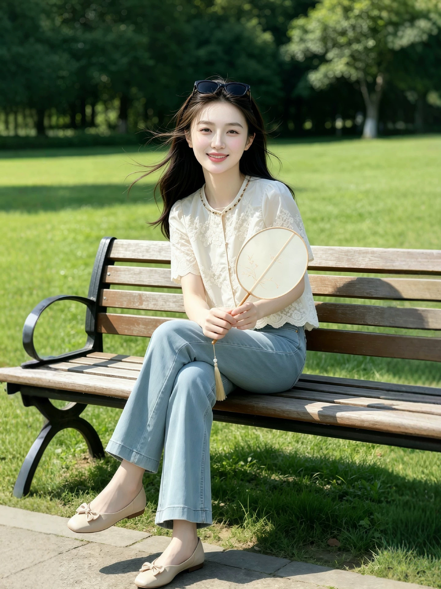 Áo sơ mi nữ tay ngắn ren thêu cao cấp, phối đính cườm, form suông nhẹ — màu trắng ngà