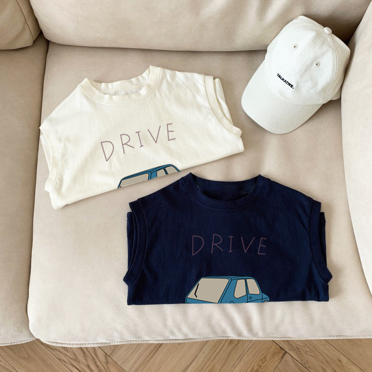 Nuevo coche de dibujos animados todo partido niños y niñas chaleco camiseta sin mangas de algodón puro bebé niños 2024