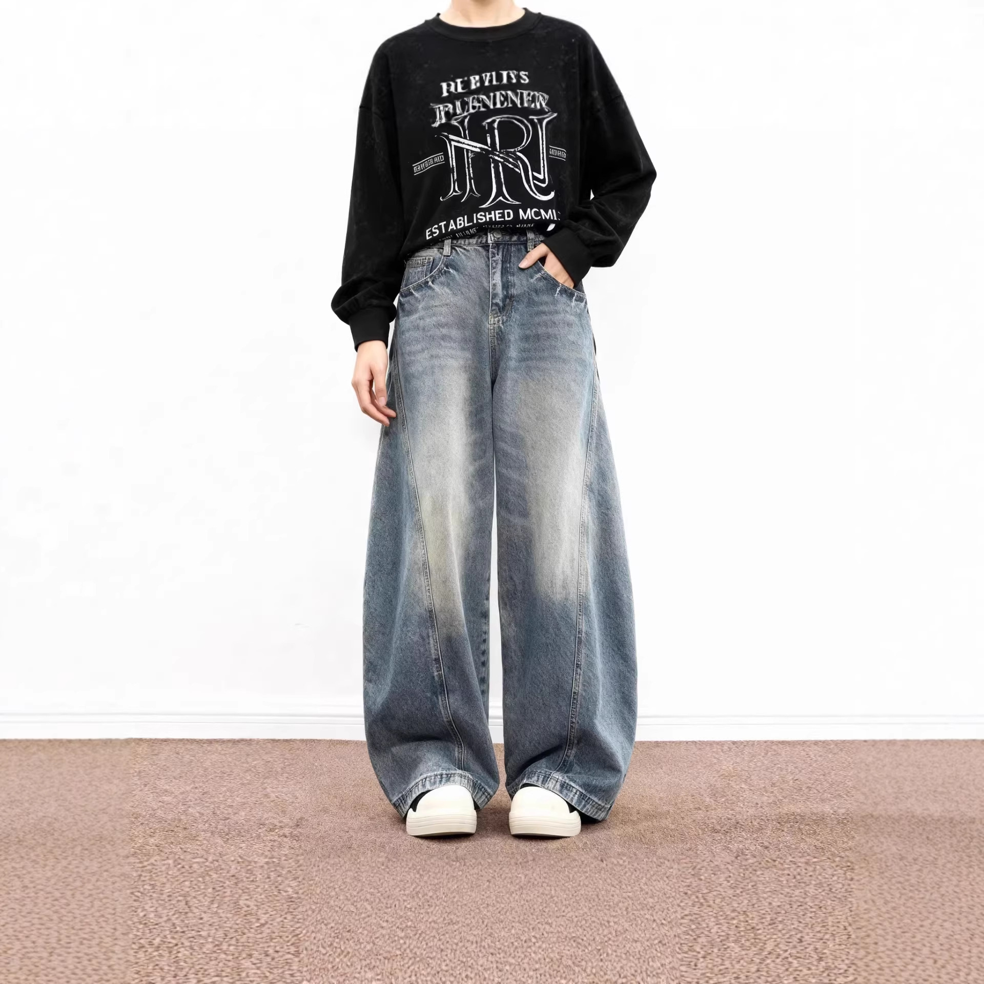 Men's Relaxed Fit Straight Leg Stretch Denim Jeans Vintage Wash Casual Comfort Pants_mkmklike.com