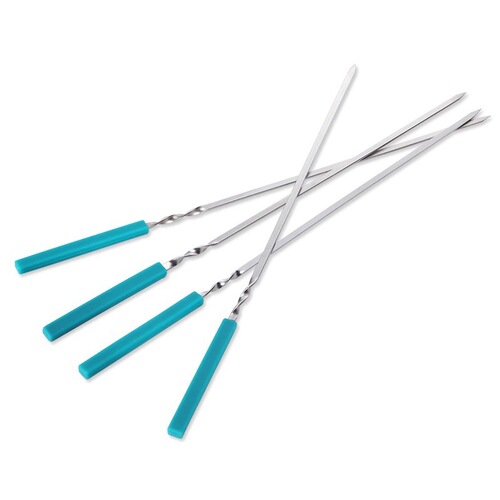 Heat-resistant stainless steel silicone barbecue skewer Outdoor camping barbecue accessories barbecue silicone flat skewer 5-piece set wholesale