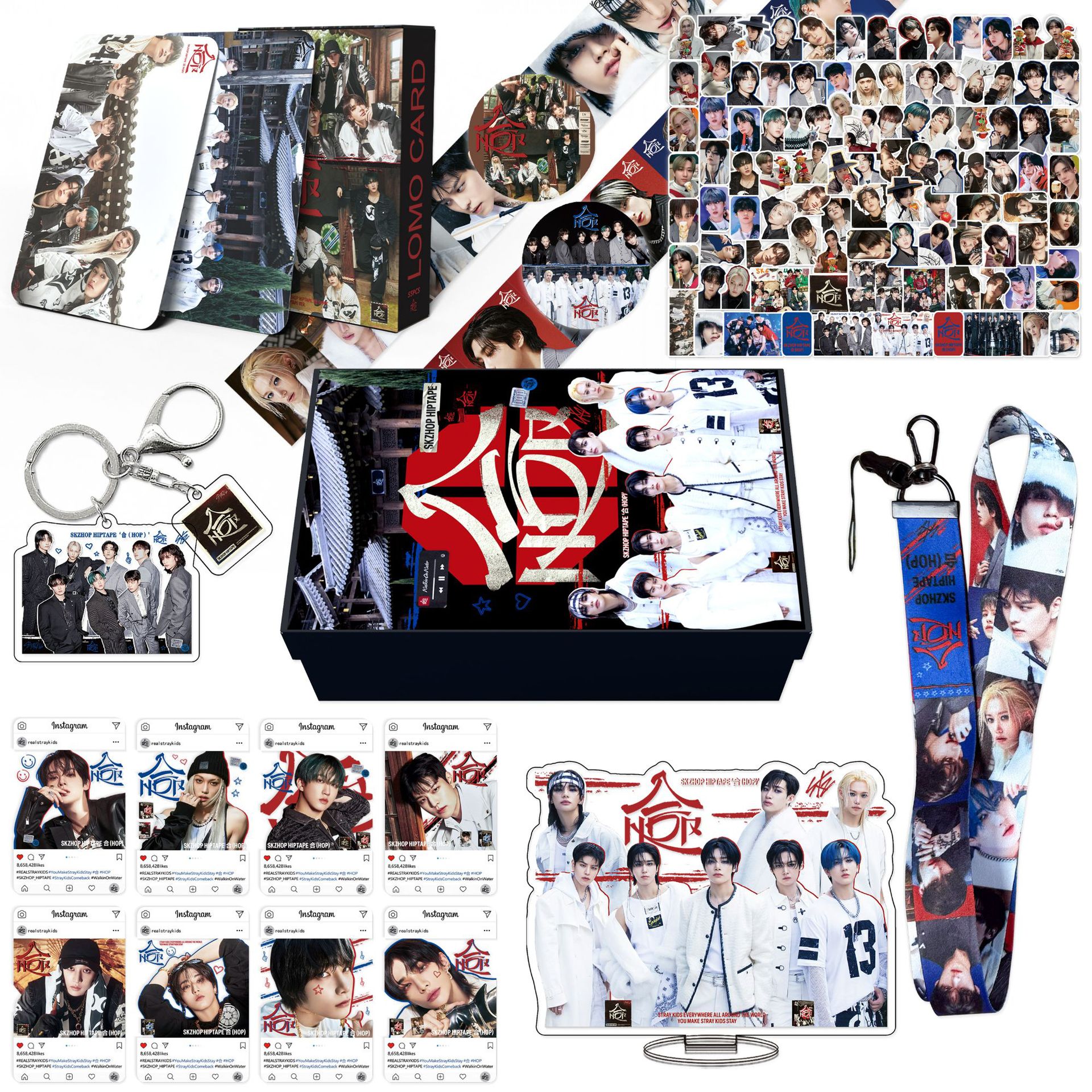 Set de tarjetas adhesivas y llavero de StrayKids, mercancía de dibujos animados de Hwang Hyunjin, cordón para el cuello