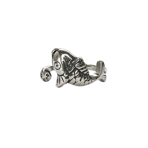 Retro ethnic style carp open ring female personality s925 sterling silver ring non-fading niche design hand ornaments