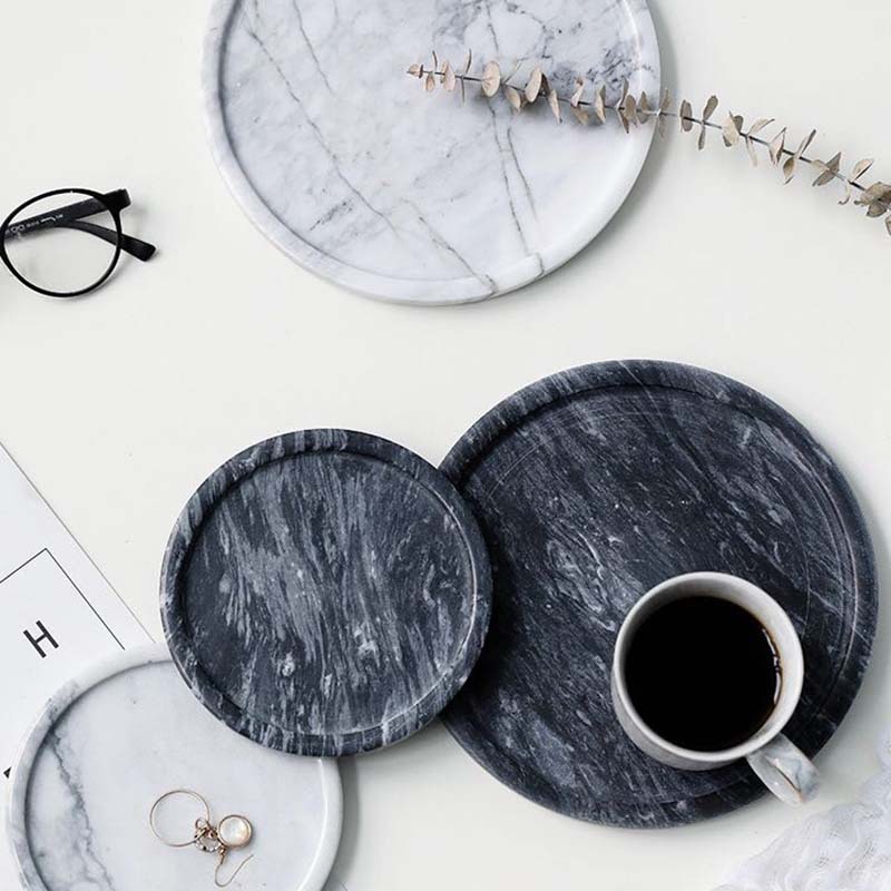 Estilo nórdico ins bandeja redonda de mármol natural con ranura para el hogar joyería exhibición de cosméticos adornos en blanco y negro