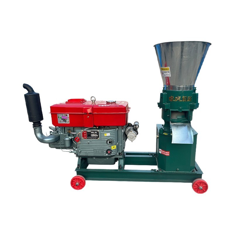 Máquina de granulación de grano de alimentación de tipo tonto con rueda de prensa rotativa para motor diesel de paja de maíz