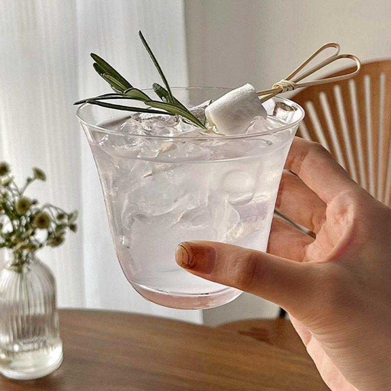 Tazas de vidrio transparentes tazas de bebidas frías de boca ancha tazas de café latte de cristal delgado tazas de té simples tazas de cóctel