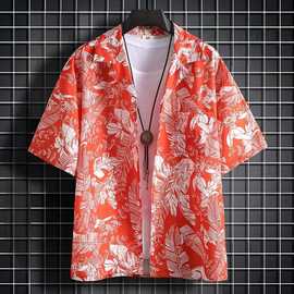 大码宽松短袖衬衣夏威夷海边痞帅复古花衬衫男女度假港风潮人