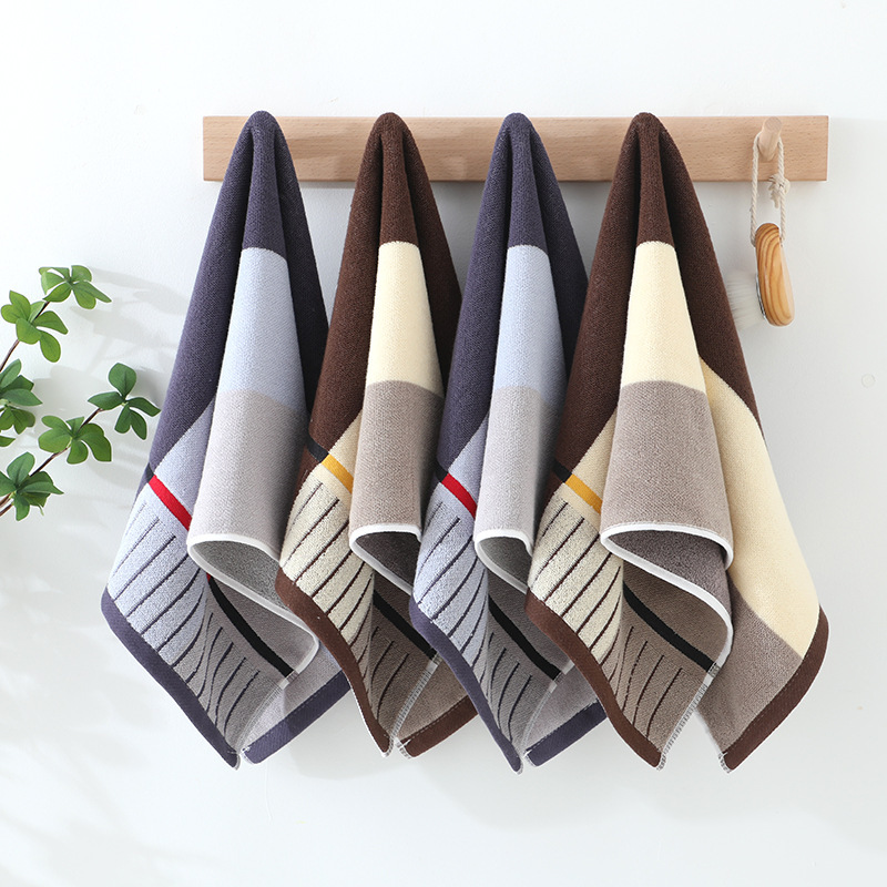 Towel Wholesale Face Wash Cotton Thickened Yarn-dyed Jacquard Men's Dark Adult Face Towel Hand Gift Absorbent Household