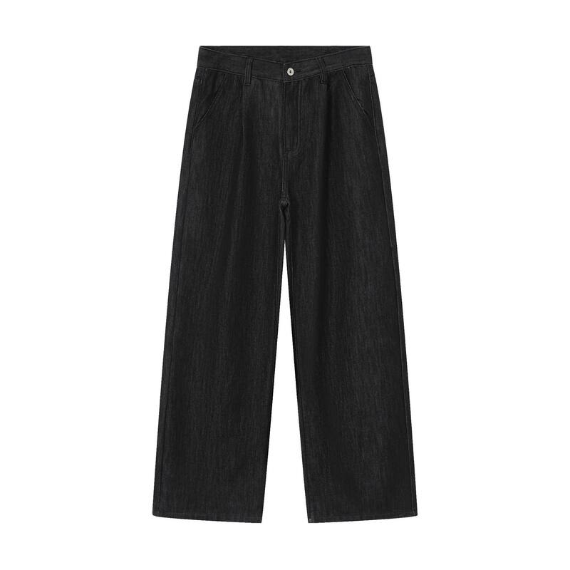 Quần jean nam ống rộng lưng trung, phom suông thoải mái, vải denim phối lụa sợi tổng hợp xếp li nhẹ — Cao bồi xanh, Cao bồi đen, Màu cà phê đậm