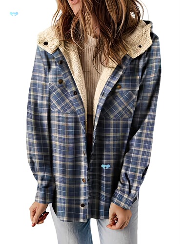 Women's Casual Plaid Hooded Jacket Cozy Flannel Retro