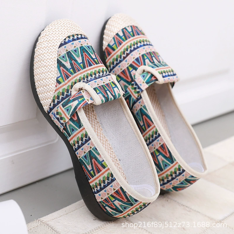 Тканевая обувь Old Beijing, женская повседневная обувь из льна в этническом стиле, парусиновая обувь для матерей среднего и пожилого возраста, Женская одиночная обувь с мелким носком