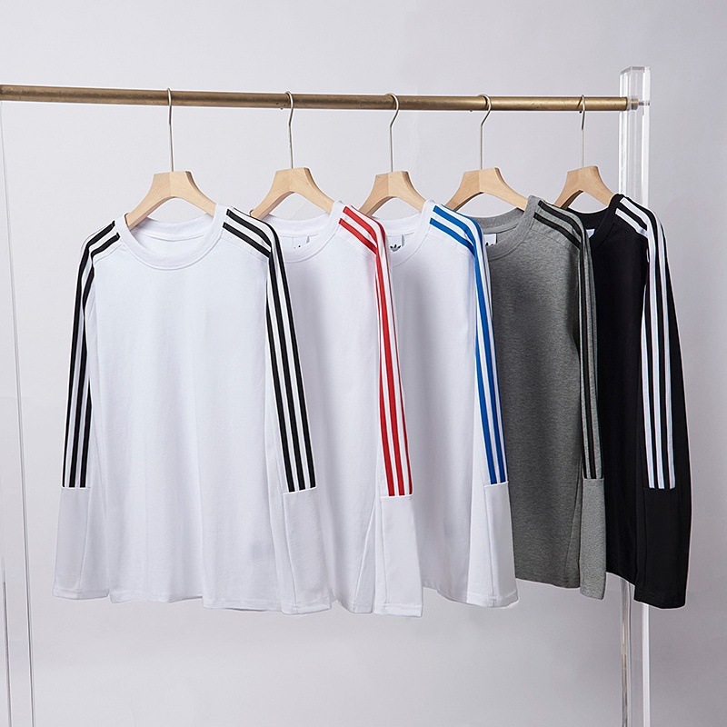 Three-leaf long-sleeve T-shirt, autumn/winter collection, unisex, embroidered logo, double-yarn pure cotton, sporty and casual, round neck, sweatshirt, base layer, trendy