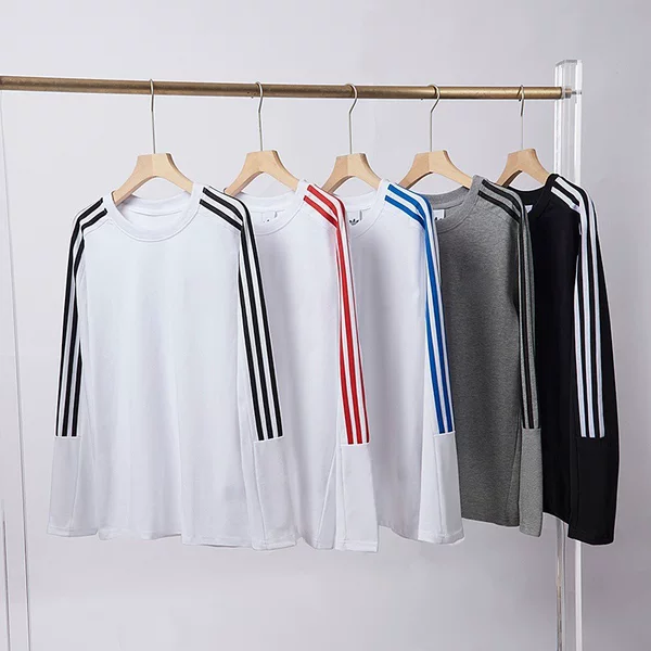 Three-leaf long-sleeve T-shirt, autumn/winter collection, unisex, embroidered logo, double-yarn pure cotton, sporty and casual, round neck, sweatshirt, base layer, trendy