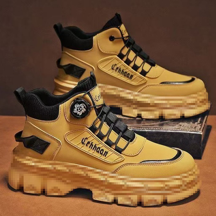 Men's High-Top Martin Boots with Fleece Lining, Waterproof, Non-Slip, Height-Increasing Work Boots, Trendy Outdoor Work Boots