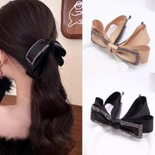 跨境韩国精品香蕉夹头饰水钻蝴蝶结织带高级感高马尾竖夹发夹头饰