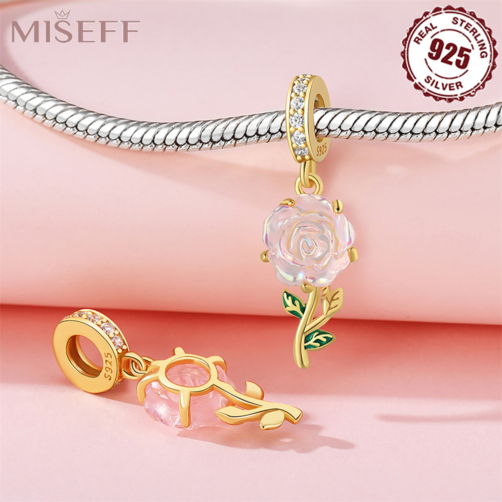 DIY Jewelry Accessories Classification 1 Piece 925 Sterling Silver Rose Flower Pendant