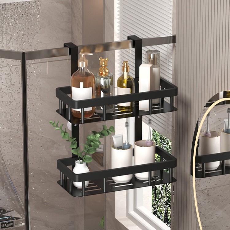 Estante de suspensión del baño Estante de suspensión de la puerta de cosméticos para el hogar Estante de suspensión trasera sin perforación Artículos de tocador de baño almacenamiento multicapa