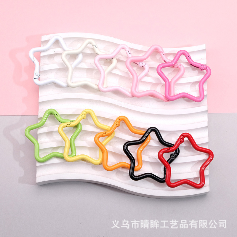 Cross-Border Macaron Color Painted Alloy Five-Pointed Star Spring Buckle Pendant Handmade DIY Beaded Bag Clothing Accessories