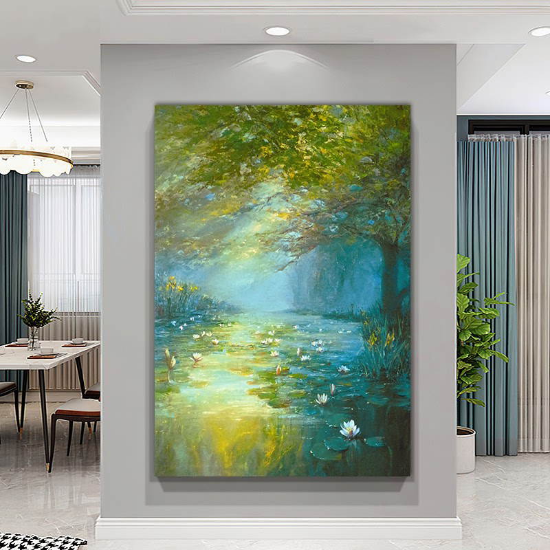 Monet Water Lilies World Famous Painting Living Room Sunshine Decorative Painting Pure Hand-painted Texture Oil Painting Restaurant Flower Hanging Painting