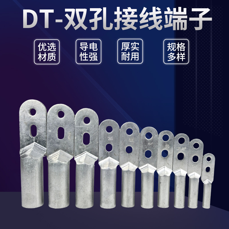 DTLQ钎焊铜鼻子双孔接线端子铜镀锡鼻子冷压电缆钎焊接头接线鼻