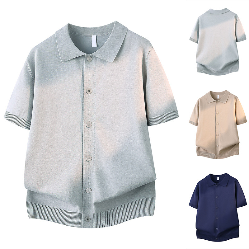 Polo camiseta collar camiseta de punto camiseta de manga corta camiseta de hombre cardigán botón de fila viejo viento de hielo de verano fábrica transfronteriza al por mayor