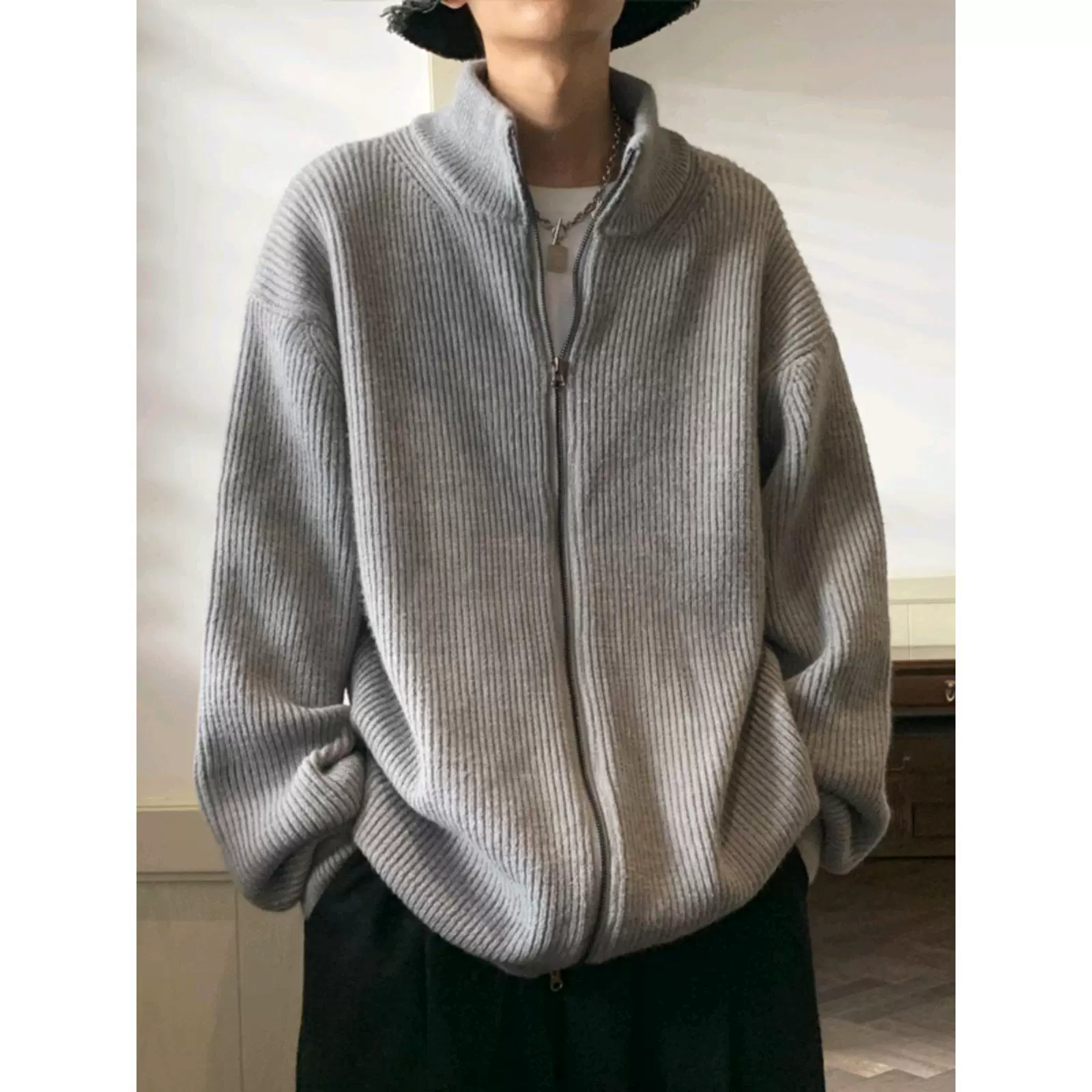 Кардиган, демисезонный свитер, мужская вязаная куртка с молнией, oversize, пригодна для активного отдыха