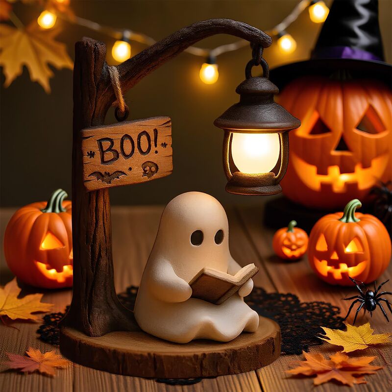 Cute Ghost Reading Lantern - Boo3D树脂 万圣节鬼夜灯 鬼温暖灯|undefined