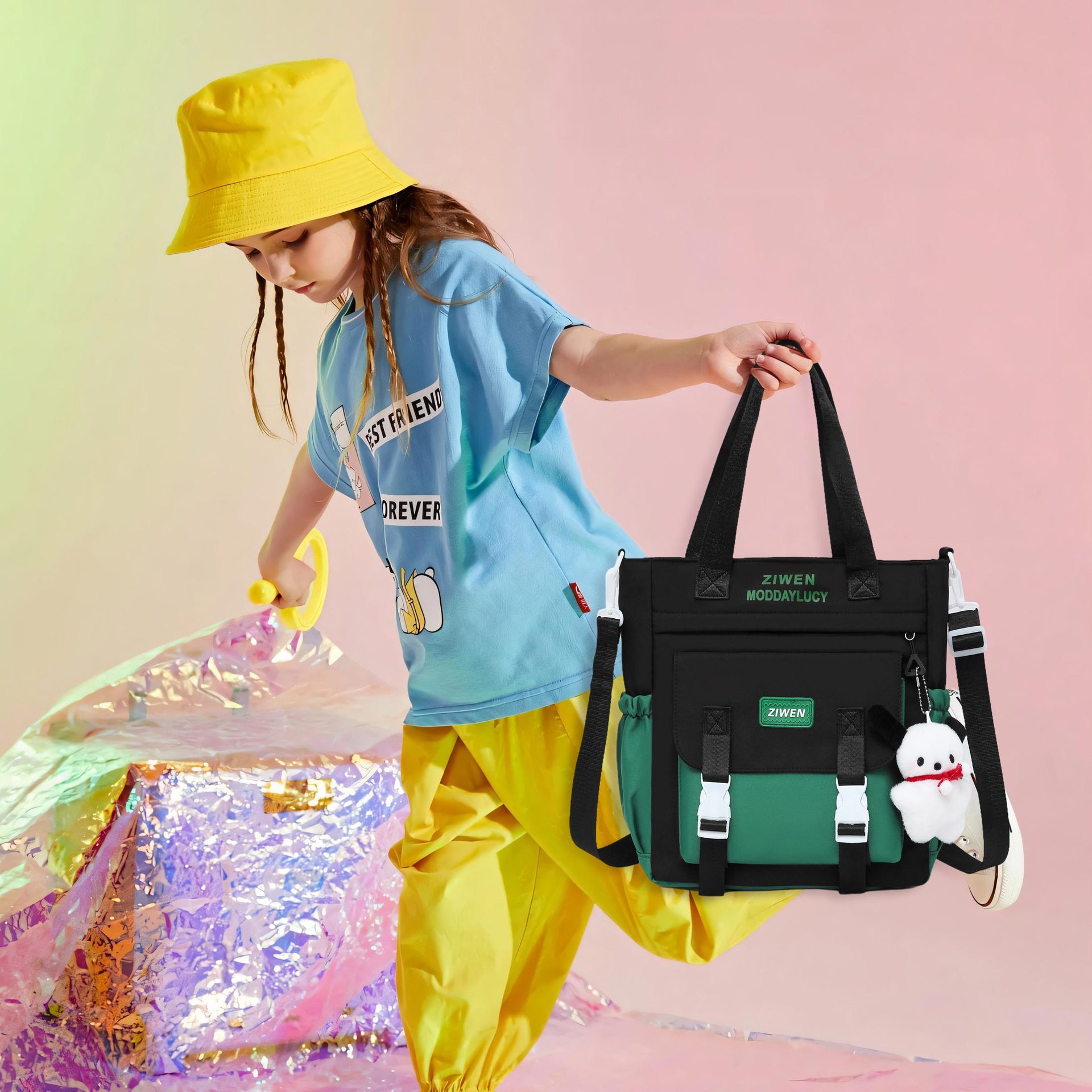 2024 초등학생을위한 새로운 SCHOOLBAG SCHOOLBAG 여성 높은 색상 가치 중학생 남녀 크로스 바디 휴대용 대용량