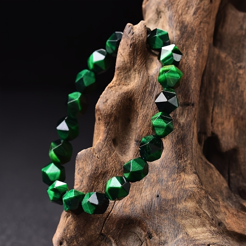 Europea y americana transfronteriza diamante corte Tiger Eye piedra con cuentas pulsera tejida negro ágata brillo piedra pulsera con cuentas para hombres y mujeres