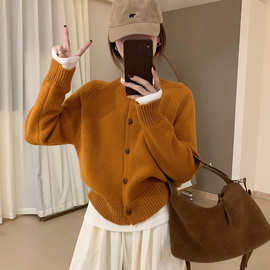2026秋季新款圆领针织开衫上衣女装韩版宽松休闲显瘦软糯毛衣外套