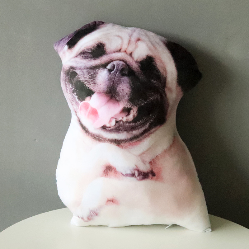Creativo 3D simulación perro almohada de peluche perro muñeca fábrica directa de una pieza de entrega puede agregar logo