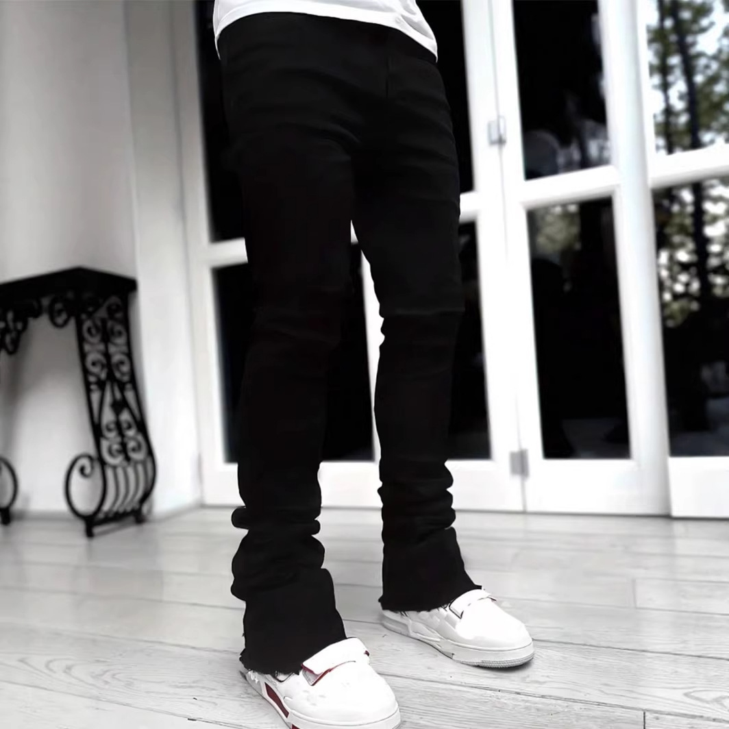 Men's Clothing Comfort Slim Fit Jeans Fleece Lined Thickened High Street Style Slightly Flared Long Pants_mkmklike.com