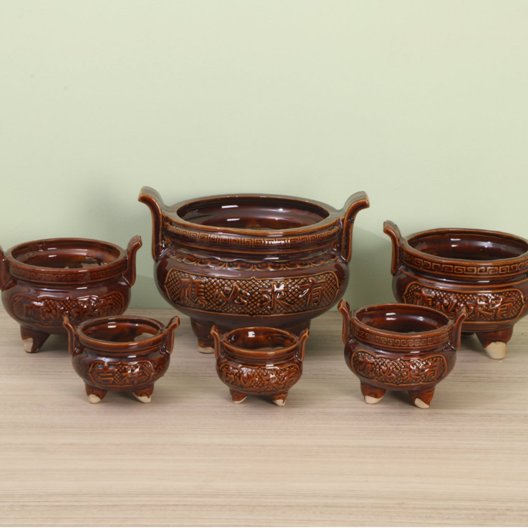 陶瓷香炉批发家用供佛室内供奉古铜色三足香炉佛具祠堂寺庙用香炉