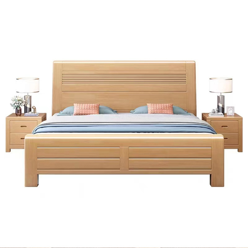 Cama de madera sólida de color nórdico de 1,8 m cama doble dormitorio principal de 1,5 m de tamaño de casa de almacenamiento de presión de aire cama de haya
