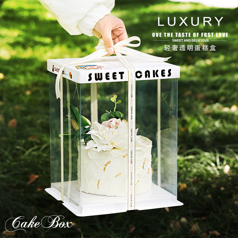 Caja de pastel de cumpleaños caja de embalaje transparente 6 6 6 8 8 10 + 12 pulgadas Individual doble de tres capas simple fondo engrosado