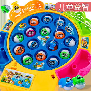 Electric rotating music fishing plate children's educational 3-6 years old boys and girls multi-functional rotating fishing toys wholesale