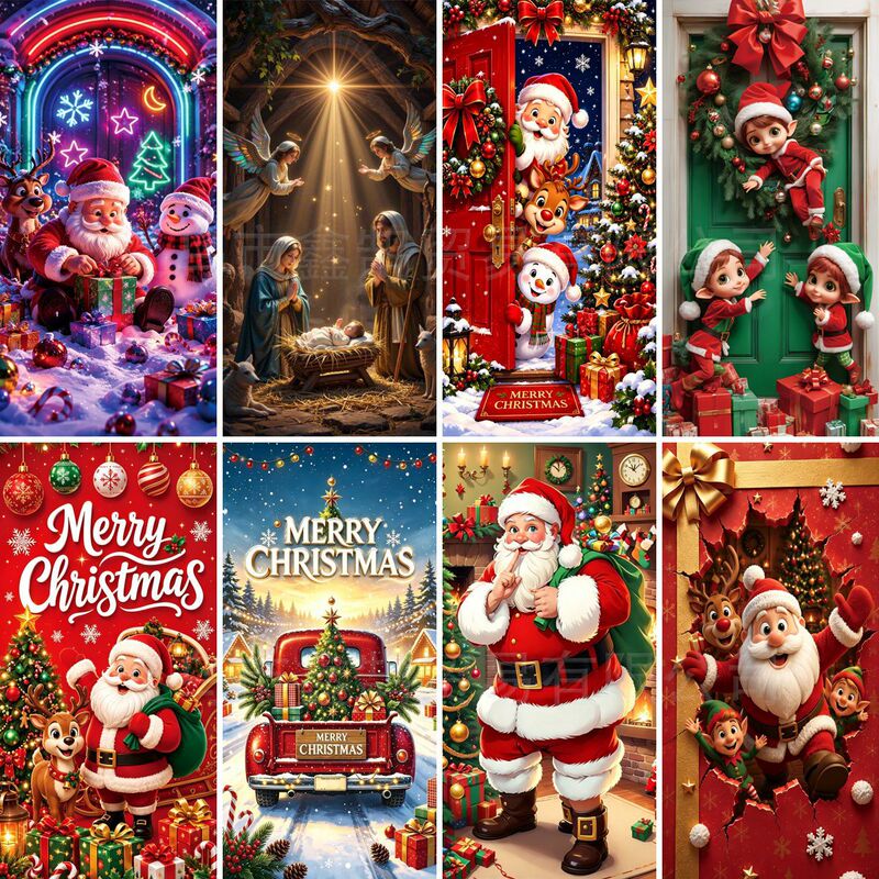 New cross-border Christmas door cover and curtain, Christmas party door decoration, backdrop fabric, door hanging flag, customizable New cross-border Christmas door cover and curtain, Christmas party door decoration, backdrop fabric, door hanging flag, customizable