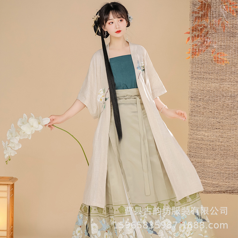 Hanfu for Women, Song Dynasty Style, Full Set, Changgan Temple Cotton and Linen Ancient Costume, Pleated Skirt, Daily Wear, Zen-Inspired, New Chinese Style, Chinese Style Hanfu for Women, Song Dynasty Style, Full Set, Changgan Temple Cotton and Linen Ancient Costume, Pleated Skirt, Daily Wear, Zen-Inspired, New Chinese Style, Chinese Style