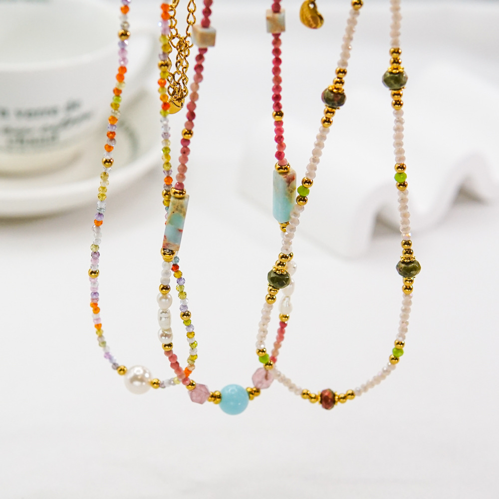7g Weight Necklace Classification Elegant Lady Geometric Stainless Steel Natural Stone Necklace