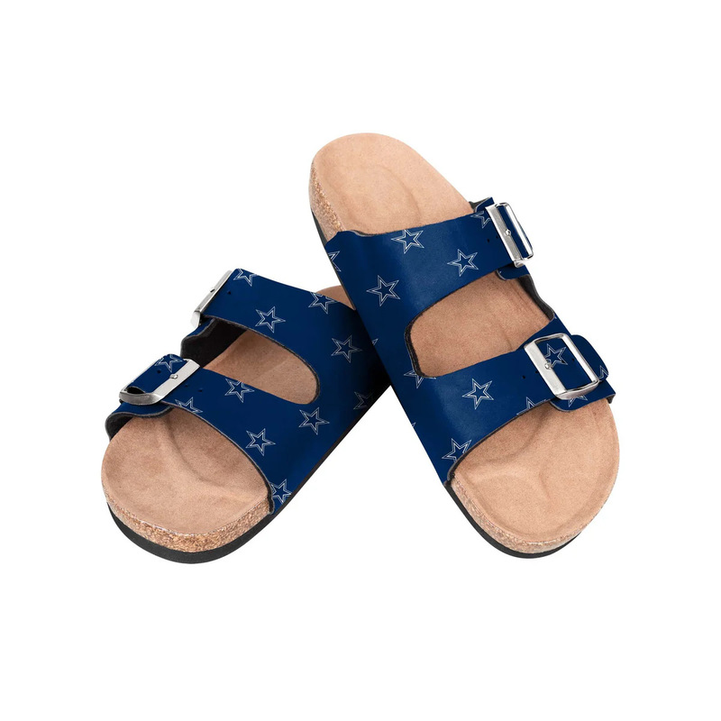 Dallas Cowboys Nfl Women's Team Print Double-Buckle Sandals Summer New Double-Buckle Double-Strap Wooden-Soled Slippers