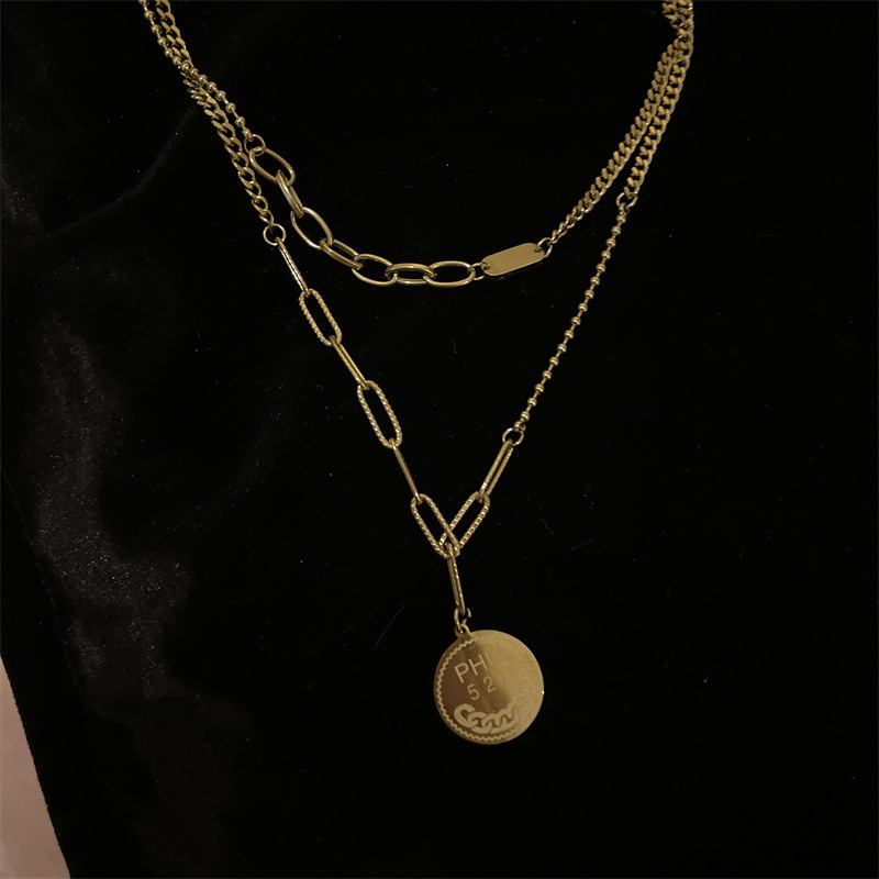 Fashion Gold Coin Pendant Double-layer Necklace display picture 8