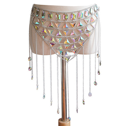 Cadena de pecho sexy europea y americana para mujer, estilo veraniego de playa, chaleco con borlas, conjunto de cadenas corporales de acrílico con gemas, venta al por mayor transfronteriza. image 11