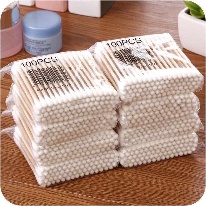 100 cotton swabs in bag Disposable double-head sanitary cleaning cotton swabs Household makeup Remover Ear swabs